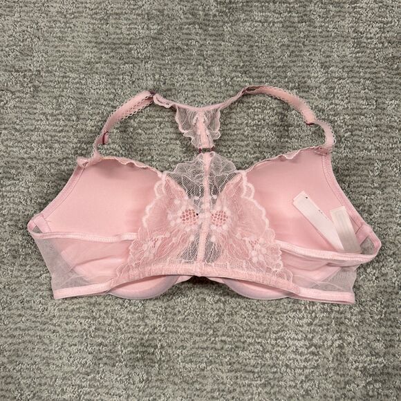 Victoria's Secret Push Up Bra Womens 36B Racer Back Front Clasp Pink Lacy Sexy - Picture 8 of 8